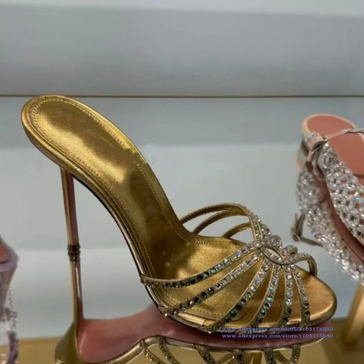 Gold Rhinestone Embellished Strappy Mule Heels Open-Toe Stiletto Slide Sandals Dress Party Shoes Sandalias De Mujer Verano
Gold Rhinestone Embellished Strappy Mule Heels Open-Toe Stiletto Slide Sandals Dress Party Shoes Sandalias De Mujer Verano