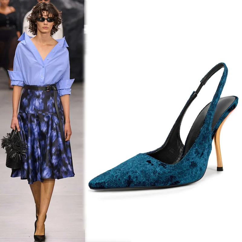 Sexy Pointed-Toe Shallow Metal Stiletto Sandals Party Large-Size Elastic Gold Velvet Women Shoes Back Straps High Heels
Sexy Pointed-Toe Shallow Metal Stiletto Sandals Party Large-Size Elastic Gold Velvet Women Shoes Back Straps High Heels