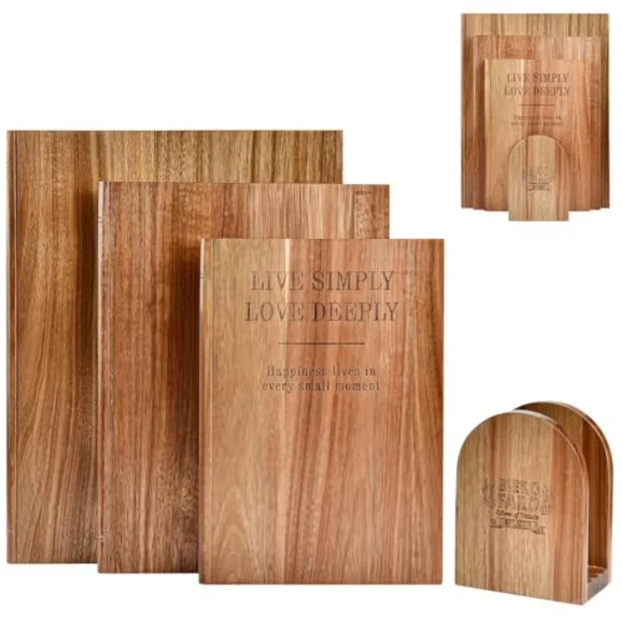 Cutting Board Set of 3 Acacia Wood Chopping Board with Stand Charcuterie Kitchen Boards with Book‑Style Design for Cheese Meat
Cutting Board Set of 3 Acacia Wood Chopping Board with Stand Charcuterie Kitchen Boards with Book‑Style Design for Cheese Meat