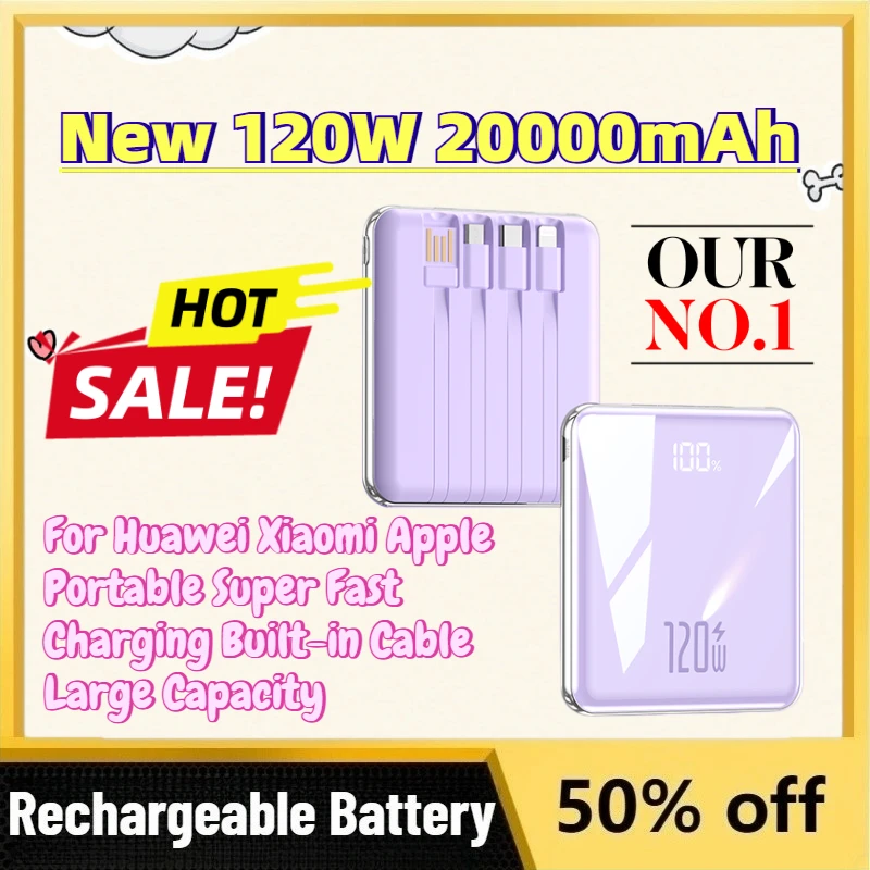 2026 Upgrade New 120W 20000mAh Power Bank for Huawei Xiaomi Apple Portable Super Fast Charging Built-in Cable Large Capacity
2026 Upgrade New 120W 20000mAh Power Bank for Huawei Xiaomi Apple Portable Super Fast Charging Built-in Cable Large Capacity
