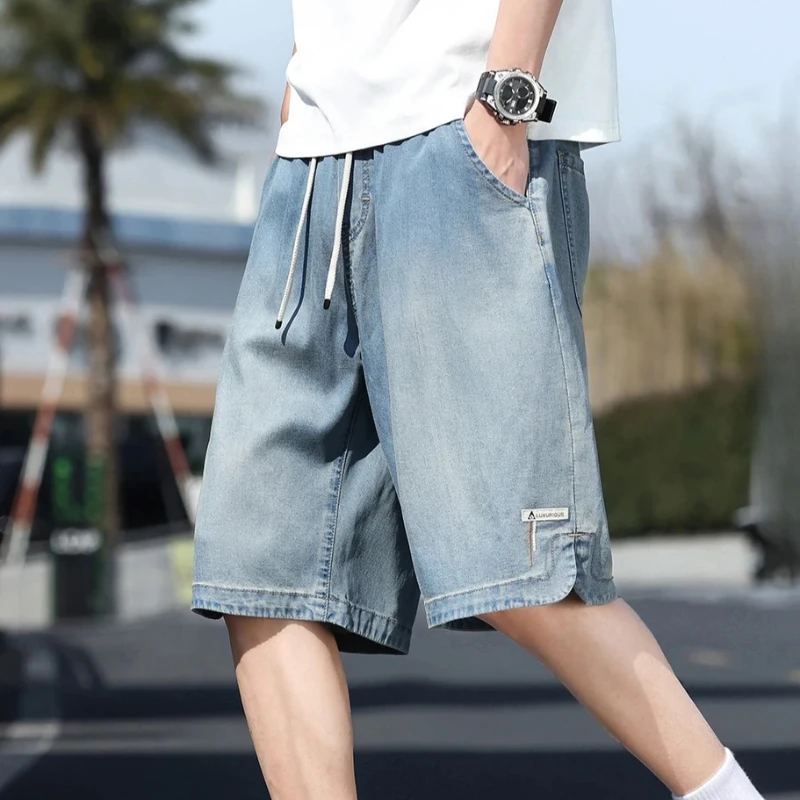 Summer Men's Denim Shorts Soft Cosy Lyocell Thin Streetwear Clothes Loose Jeans Pants Drawstring Elastic Waist Casual Shorts Man
Summer Men's Denim Shorts Soft Cosy Lyocell Thin Streetwear Clothes Loose Jeans Pants Drawstring Elastic Waist Casual Shorts Man