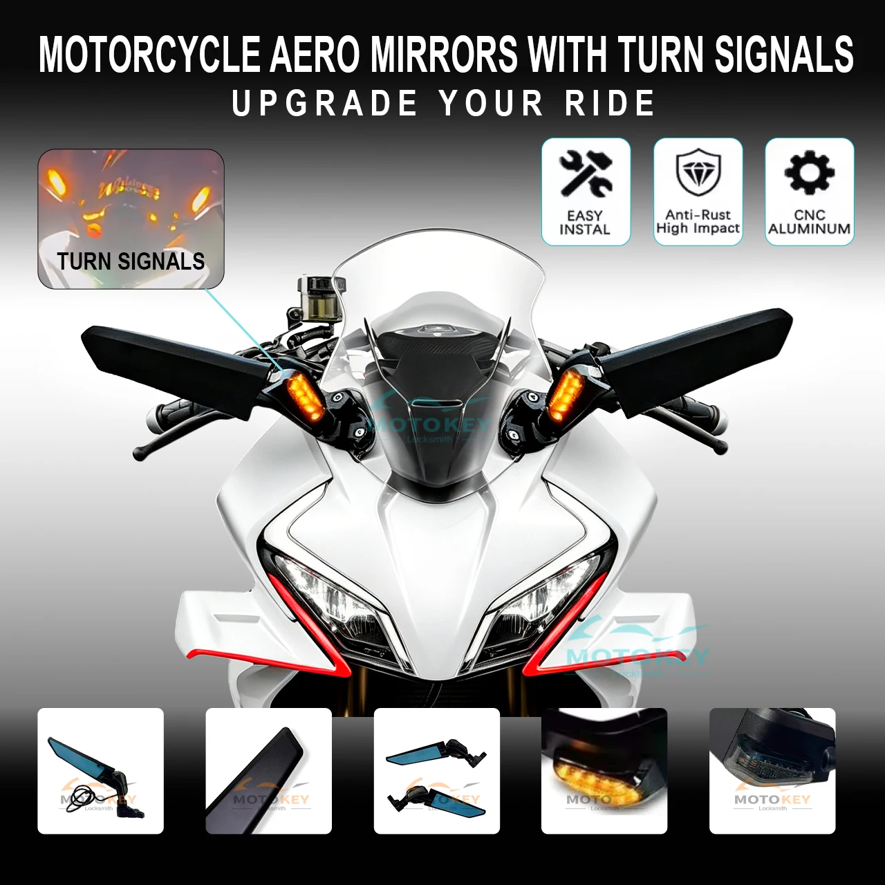 Modified Fixed-wing Rearview Mirror with Turn Signal All-aluminum Fixed-wing Special Motorcycle Accessories For CFMOTO 450SR R
Modified Fixed-wing Rearview Mirror with Turn Signal All-aluminum Fixed-wing Special Motorcycle Accessories For CFMOTO 450SR R