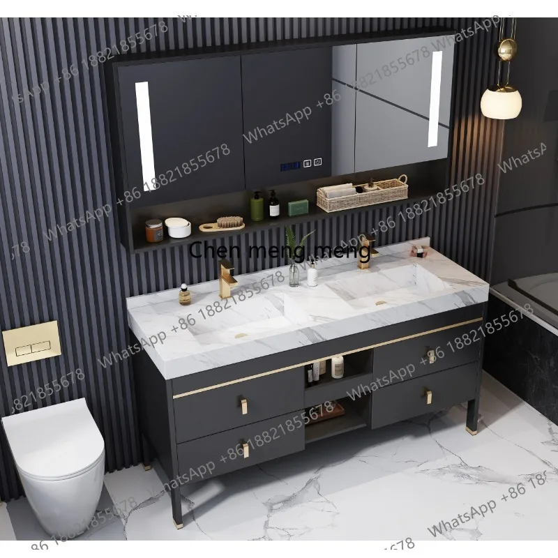Modern simple solid wood bathroom cabinet combined with rock slab integrated smart bathroom, basin bathroom
Modern simple solid wood bathroom cabinet combined with rock slab integrated smart bathroom, basin bathroom