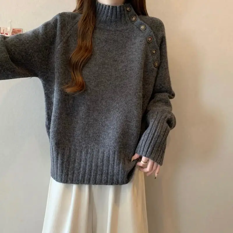 Women Casual Gary Sweater Pullover New Half High Collar Knit Tops Daily Joker Knitwear Female
Women Casual Gary Sweater Pullover New Half High Collar Knit Tops Daily Joker Knitwear Female