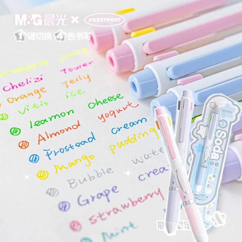  RosyPosy x M&G 4-цветная мультиручка, эстетические быстросохнущие чернильные ручки с мягкой ручкой для заметок, журналов, школьных канцелярских товаров
RosyPosy x M&G 4-цветная мультиручка, эстетические быстросохнущие чернильные ручки с мягкой ручкой для заметок, журналов, школьных канцелярских товаров