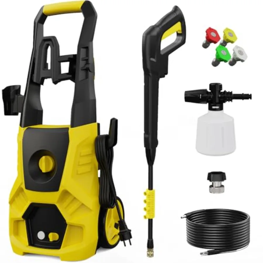 5000PSI PressureWasher PowerWashers 4 Quick Connect Nozzles and Foam Cannon for Cars Driveways Patios Fences
5000PSI PressureWasher PowerWashers 4 Quick Connect Nozzles and Foam Cannon for Cars Driveways Patios Fences
