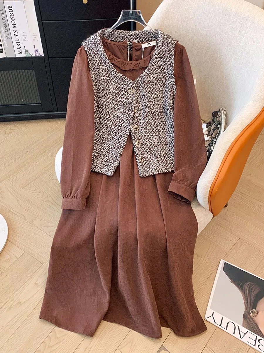 150Kg Plus Size Women's Bust 154 Autumn Loose Small Fragrance Style Vest Long Sleeved Dress Two-Piece Set 5XL 6XL 7XL 8XL 9XL
150Kg Plus Size Women's Bust 154 Autumn Loose Small Fragrance Style Vest Long Sleeved Dress Two-Piece Set 5XL 6XL 7XL 8XL 9XL