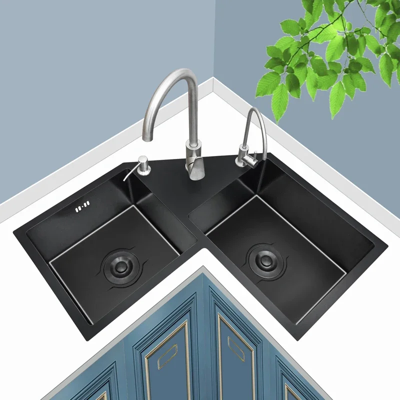 304 stainless steel special-shaped sink thickened black nano corner double trough kitchen
304 stainless steel special-shaped sink thickened black nano corner double trough kitchen