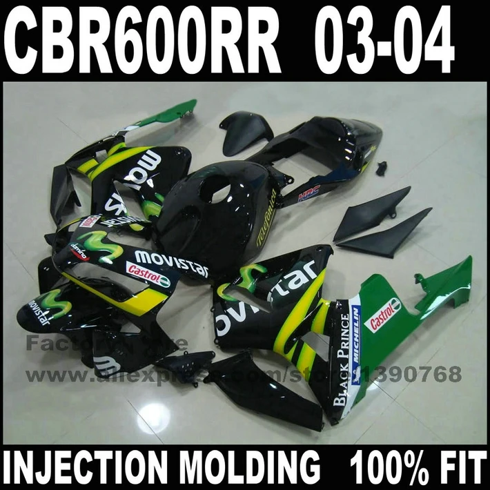 High quality motorcycle parts for HONDA 2003 2004 CBR 600RR F5 fairings set CBR 600 RR 03 04 CBR600 black movistar fairing kits
High quality motorcycle parts for HONDA 2003 2004 CBR 600RR F5 fairings set CBR 600 RR 03 04 CBR600 black movistar fairing kits