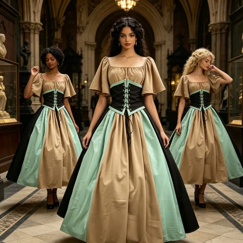 Medieval Contrasting One Shoulder Dress, Large Swing Long Skirt, Slim Fit and Slimming, Suitable for Stage Performances
Medieval Contrasting One Shoulder Dress, Large Swing Long Skirt, Slim Fit and Slimming, Suitable for Stage Performances
