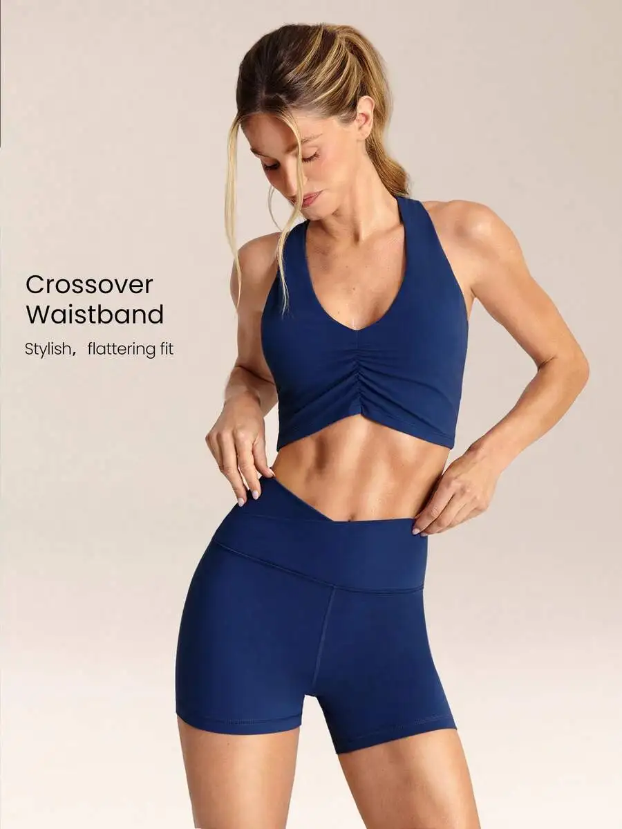 Ruched Front Racerback Sports Bra And Crossover Waist Biker Shorts
Ruched Front Racerback Sports Bra And Crossover Waist Biker Shorts