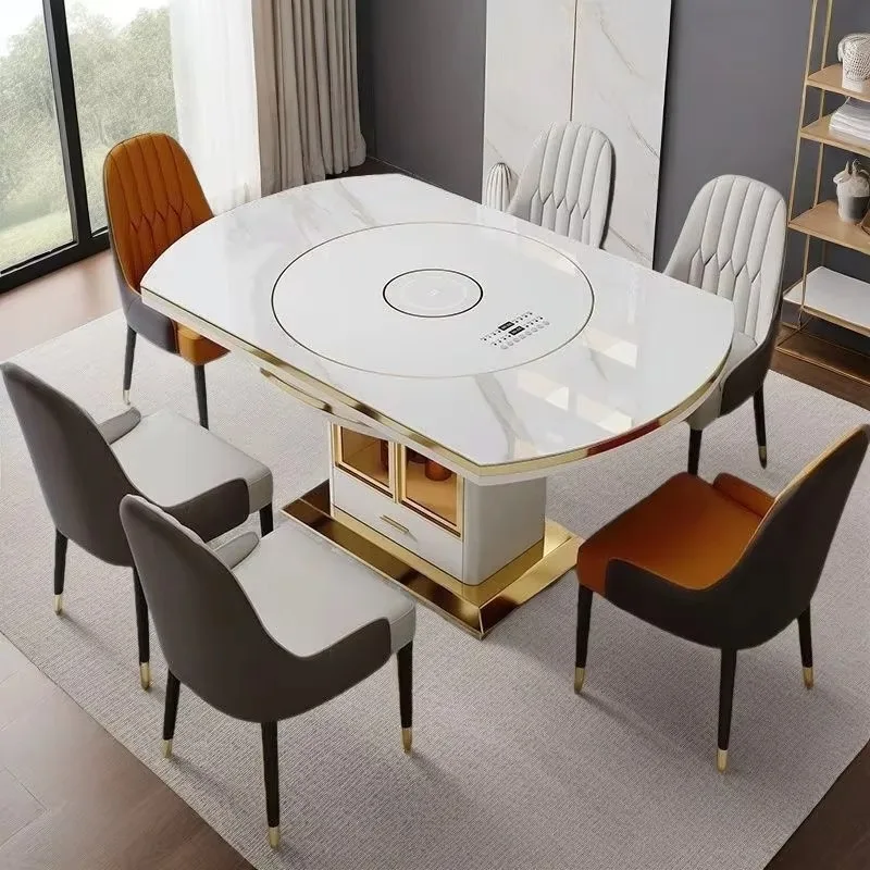 Expandable Round Dining Table with Stone Slab Table and Chair Set Built-in Induction Cooktop, Rotating Plate for Home Use
Expandable Round Dining Table with Stone Slab Table and Chair Set Built-in Induction Cooktop, Rotating Plate for Home Use
