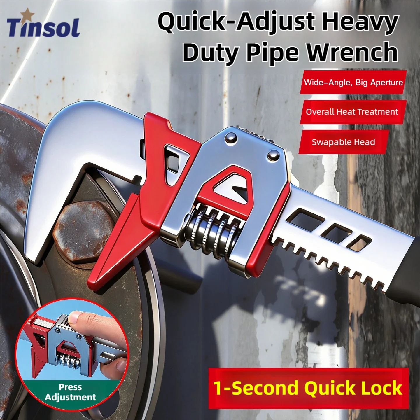 TINSOL Quick-adjust heavy-duty pipe wrench 12-inch F-type, multifunctional 0-75mm large opening adjustable pipe wrench
TINSOL Quick-adjust heavy-duty pipe wrench 12-inch F-type, multifunctional 0-75mm large opening adjustable pipe wrench