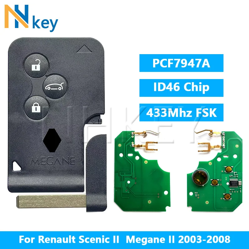 NHKEY For Renault Megane II Scenic II Clio 2003-2008 3 Button 433Mhz FSK ID46 PCF7947A Chip Remote Card Car Key
NHKEY For Renault Megane II Scenic II Clio 2003-2008 3 Button 433Mhz FSK ID46 PCF7947A Chip Remote Card Car Key