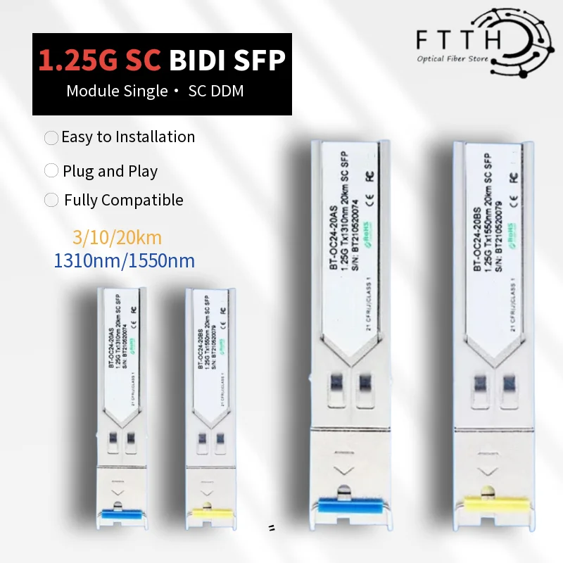 1.25G SC Bidi SFP Module Tx1310nm/Rx1550nm 3km/10km/20km Mini GBIC WDM SFP Fiber Transceiver Module For Cisco/Mikrotik
1.25G SC Bidi SFP Module Tx1310nm/Rx1550nm 3km/10km/20km Mini GBIC WDM SFP Fiber Transceiver Module For Cisco/Mikrotik