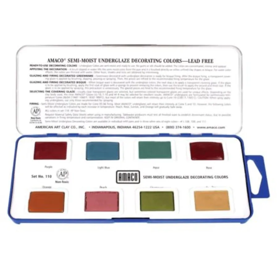 Semi-Moist Underglazes 8-Count Set No. 3 #110,8 Assorted Decorating Colors in Watercolor-Like Pans, Low/Mid-High Fire Cone 05-6
Semi-Moist Underglazes 8-Count Set No. 3 #110,8 Assorted Decorating Colors in Watercolor-Like Pans, Low/Mid-High Fire Cone 05-6