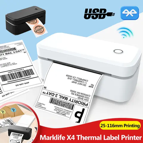 Marklife X4 Bluetooth Thermo-Versandetikettendrucker 4x6 Tintenloser selbstklebender Aufkleberhersteller iOS Android Laptop USB Wireless-Drucker