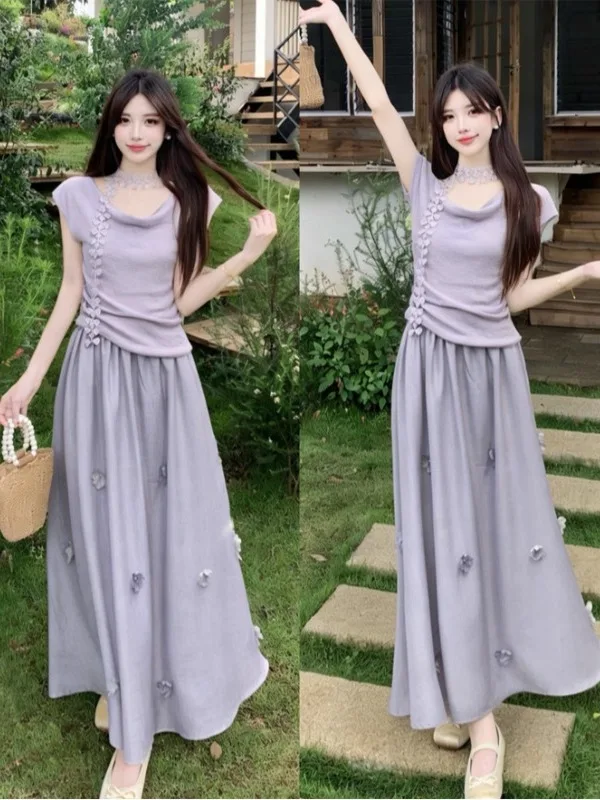 plus Size Summer Knitted Top And Floral Skirt Two Piece Set Sleeveless 3D Decorated Slimming Effect for plus Size Women
plus Size Summer Knitted Top And Floral Skirt Two Piece Set Sleeveless 3D Decorated Slimming Effect for plus Size Women