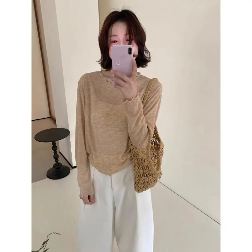 Giant Comfortable Lyceles Women's T-shirt Korean-style Spring Summer Wood-ear Print Slim-fit Micro-transparent Base All-match
Giant Comfortable Lyceles Women's T-shirt Korean-style Spring Summer Wood-ear Print Slim-fit Micro-transparent Base All-match