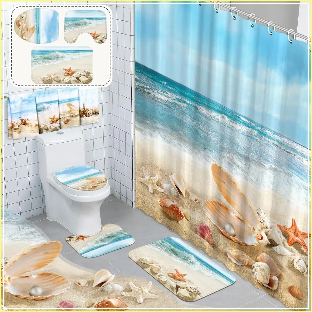 8 Pcs Summer Beach Shower Curtain Set Bathroom Decor Sea Ocean Waterproof Set with Towels Carpet Bath Mat Toilet Rugs 12 Hooks
8 Pcs Summer Beach Shower Curtain Set Bathroom Decor Sea Ocean Waterproof Set with Towels Carpet Bath Mat Toilet Rugs 12 Hooks