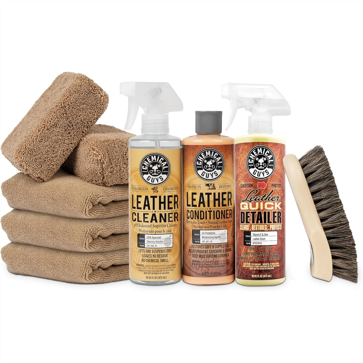 Leather Cleaner and Conditioner Detailing Kit for Car Interiors, Furniture, Apparel, Boots & Accessories - 9 Items
Leather Cleaner and Conditioner Detailing Kit for Car Interiors, Furniture, Apparel, Boots & Accessories - 9 Items
