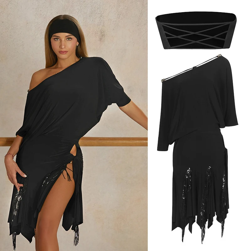 ZYM Latin Dance Dress Women Loose Slopping Shoulder Sequin Tassel Black Dress Adult Cha Cha Rumba Tango Dance Practice Clothes
ZYM Latin Dance Dress Women Loose Slopping Shoulder Sequin Tassel Black Dress Adult Cha Cha Rumba Tango Dance Practice Clothes