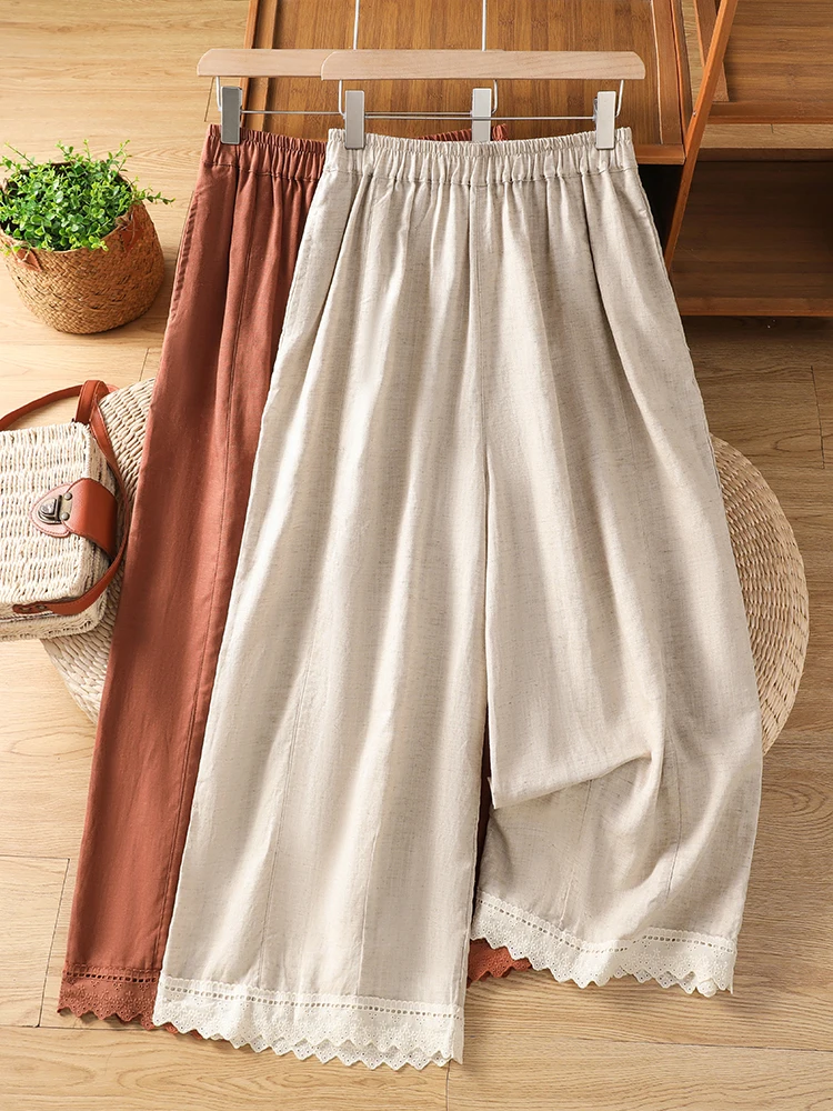 2026 New Lace Trim Splicing Loose Straight Leg Trousers Large Size Women's Linen Nine Points Wide Leg Casual Skirt Pants
2026 New Lace Trim Splicing Loose Straight Leg Trousers Large Size Women's Linen Nine Points Wide Leg Casual Skirt Pants