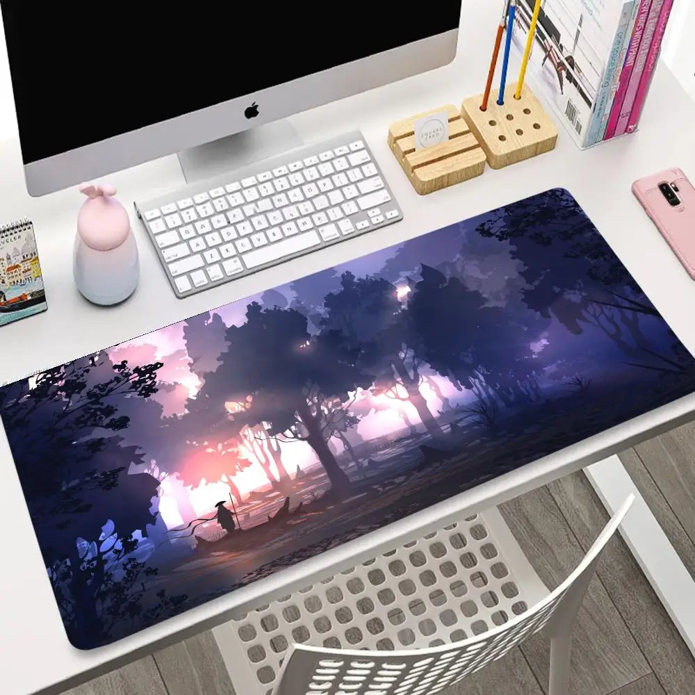 Large Anime Forest Landscape Mouse Pad, Stitched Edge Mouse Pad, XXL Computer Keyboard Pad, Suitable for Home and Office