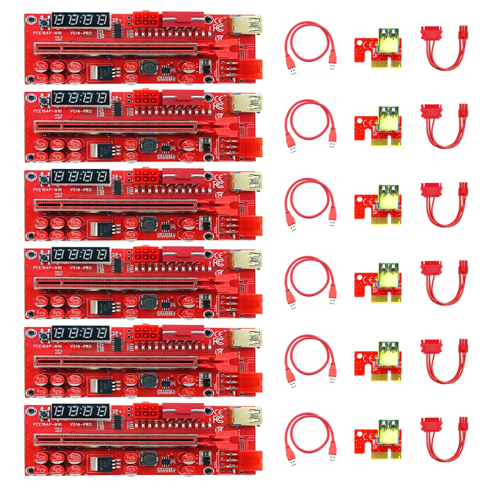 6 шт., переходник PCIE Riser V014 Pro для видеокарты, переходник PCI Express X16 X1 SATA на 6 контактов, кабель питания USB 3,0 для майнинга биткоинов
6 шт., переходник PCIE Riser V014 Pro для видеокарты, переходник PCI Express X16 X1 SATA на 6 контактов, кабель питания USB 3,0 для майнинга биткоинов