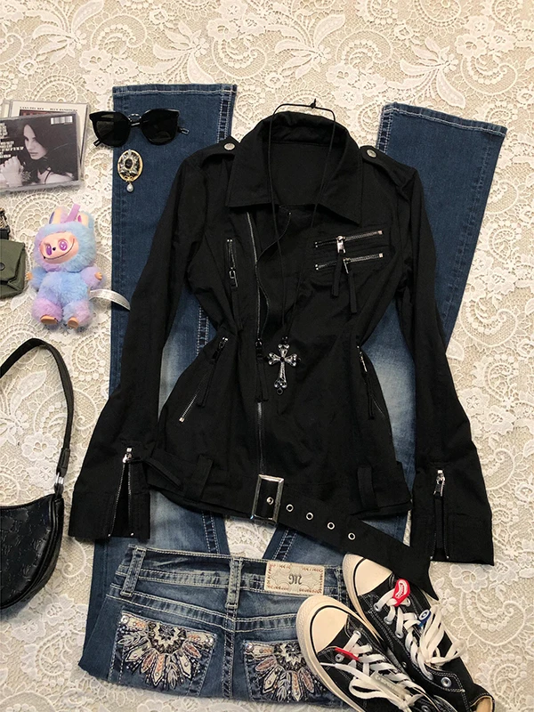 BaoYao Girl Original Black Zipper Motorcycle Jacket Women's Autumn Winter Vintage American Style Top Ladies Fashion Short Coat
BaoYao Girl Original Black Zipper Motorcycle Jacket Women's Autumn Winter Vintage American Style Top Ladies Fashion Short Coat