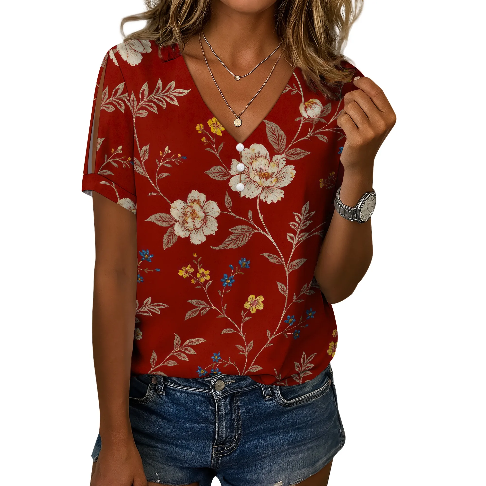 Women's Summer Casual Floral Printed Short Sleeve Tshirt Tops Spring Loose Fit V Neck Graphic Plus Size Tunic Shirts
Women's Summer Casual Floral Printed Short Sleeve Tshirt Tops Spring Loose Fit V Neck Graphic Plus Size Tunic Shirts