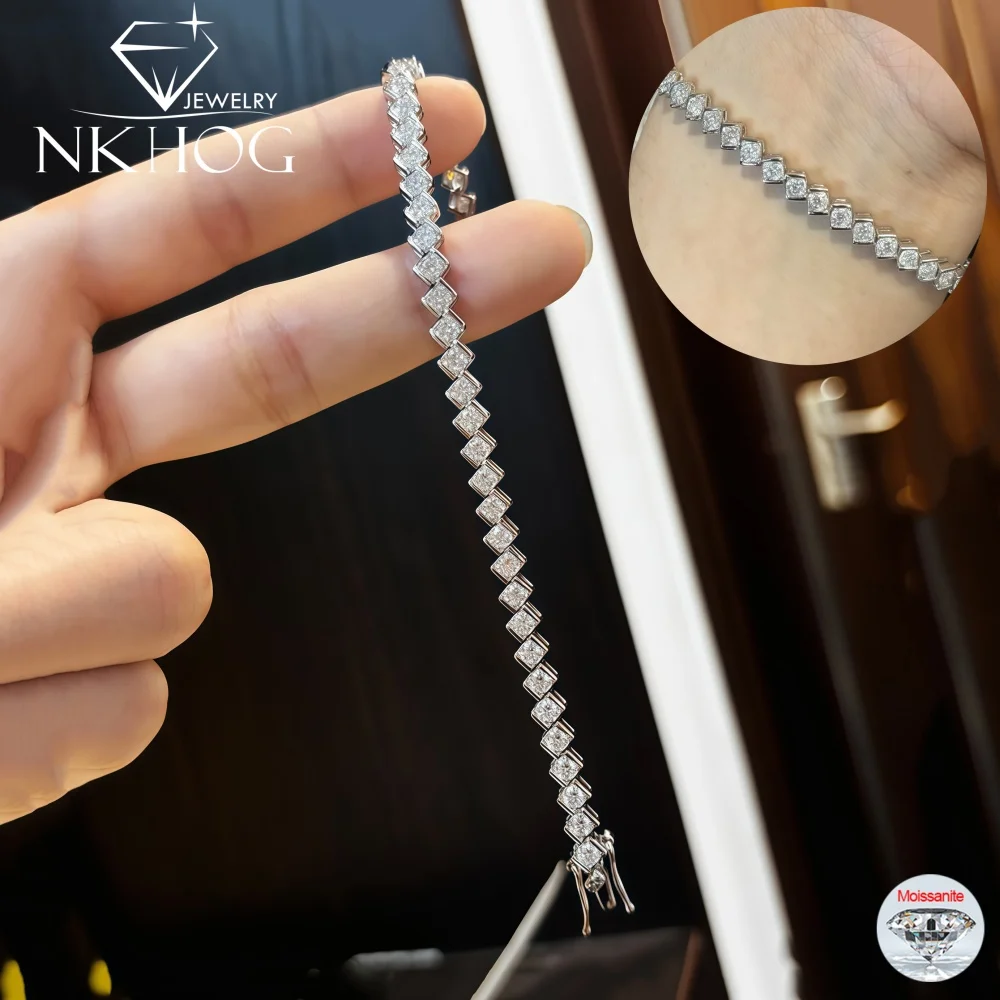 NKHOG 3mm Full Moissanite Tennis Bracelets For Women 925 Sterling Silver Rhombus Shape Hand Chains Diamond Jewelry GRA Certified
NKHOG 3mm Full Moissanite Tennis Bracelets For Women 925 Sterling Silver Rhombus Shape Hand Chains Diamond Jewelry GRA Certified