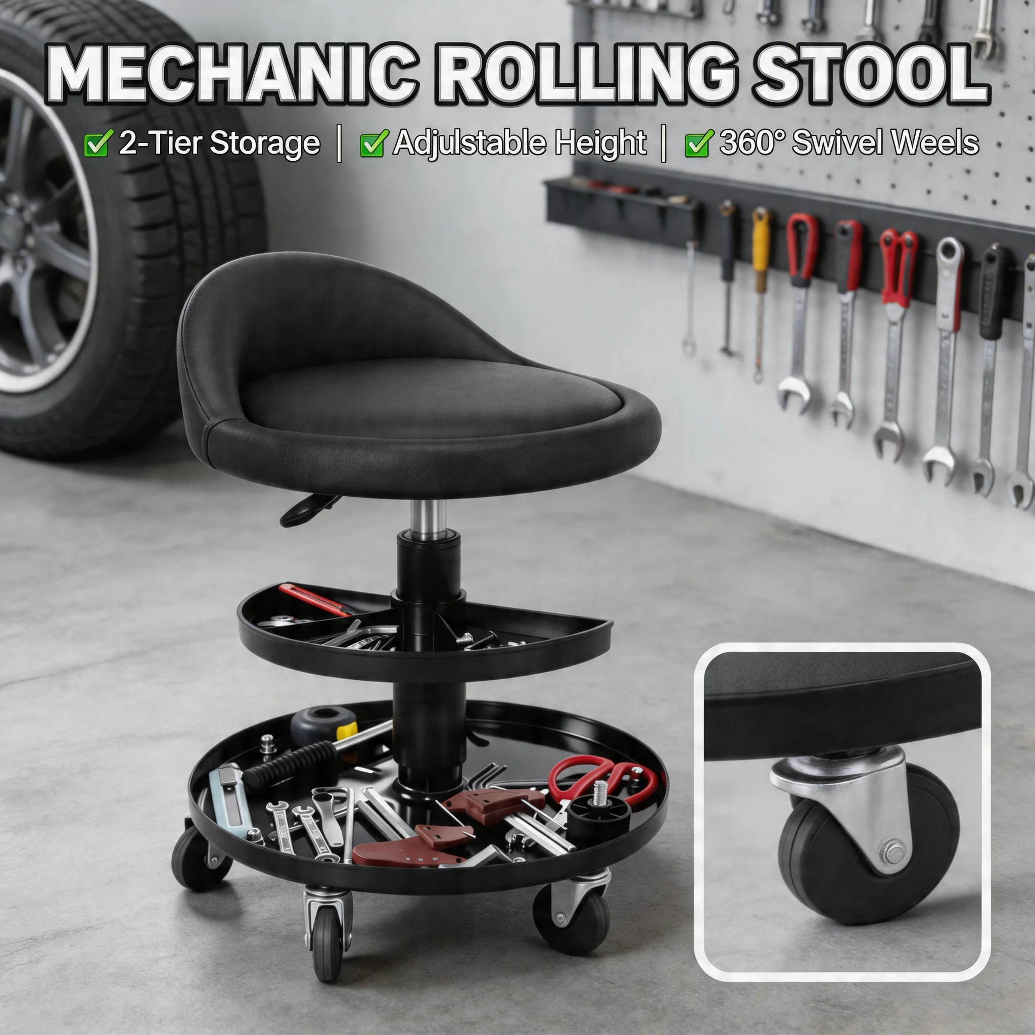 360 Degree Rotation Car Repair Creeper Adjustable Work Stool with Backrest Anti Rust Double Tool Roll Body Repair Equipment
360 Degree Rotation Car Repair Creeper Adjustable Work Stool with Backrest Anti Rust Double Tool Roll Body Repair Equipment