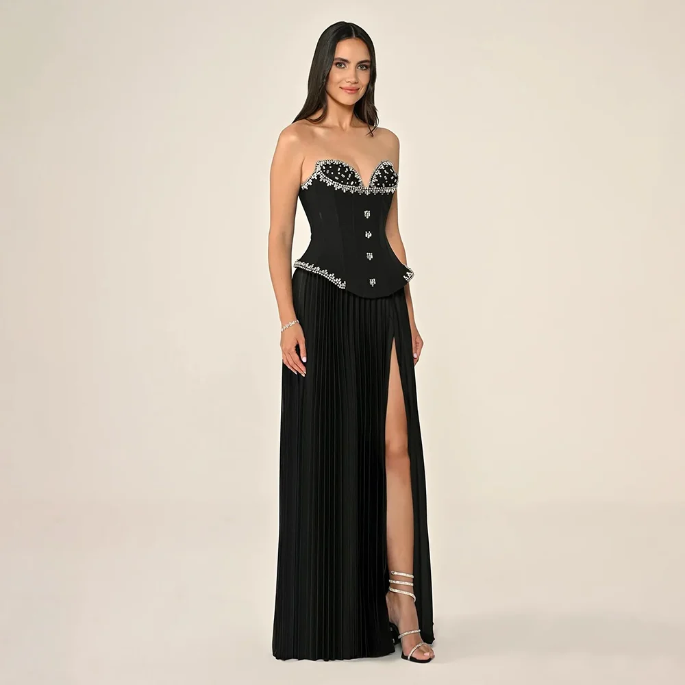 Fashion Evening Dress Corset Sweetheart Neck Crystal Pleat Chiffon A Line Evening Gowns Thigh Slit Prom Dresses Customized
Fashion Evening Dress Corset Sweetheart Neck Crystal Pleat Chiffon A Line Evening Gowns Thigh Slit Prom Dresses Customized