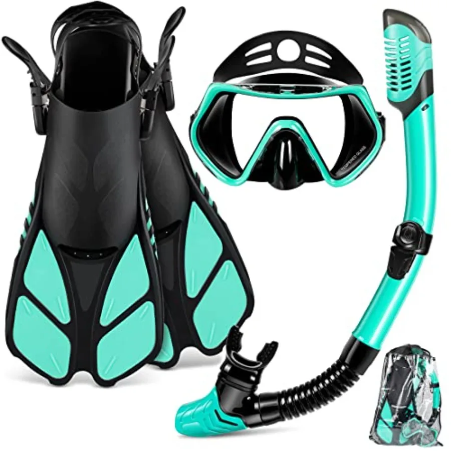 Mask Fin Snorkel Set, Travel Size Snorkeling Gear for Adults with Panoramic View Anti-Fog Mask, Trek Fins, Dry Top Snorkel and
Mask Fin Snorkel Set, Travel Size Snorkeling Gear for Adults with Panoramic View Anti-Fog Mask, Trek Fins, Dry Top Snorkel and