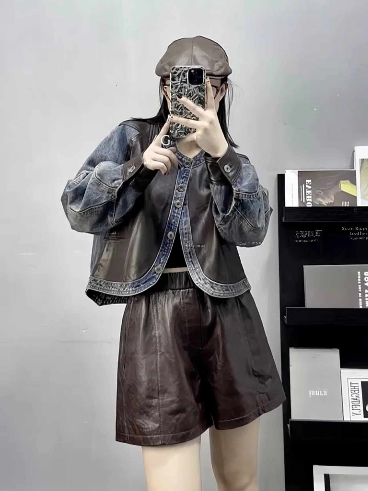 European Sle Color Blo Real Leather Denim Jaet Women's Loose Design Slimming Cardigan Top Long Sve eepskin Leather
European Sle Color Blo Real Leather Denim Jaet Women's Loose Design Slimming Cardigan Top Long Sve eepskin Leather