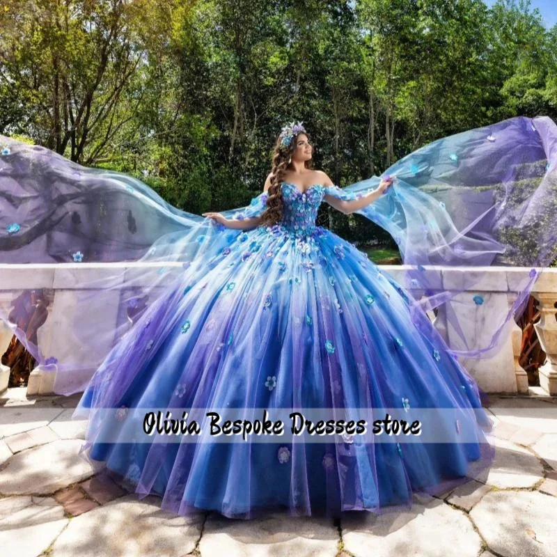 Blue Purple Shiny Quinceanera Dresses Off The Shoulder Applique Flower Tull Party Birthday Ball Gown Sweet 16 Vestidos
Blue Purple Shiny Quinceanera Dresses Off The Shoulder Applique Flower Tull Party Birthday Ball Gown Sweet 16 Vestidos