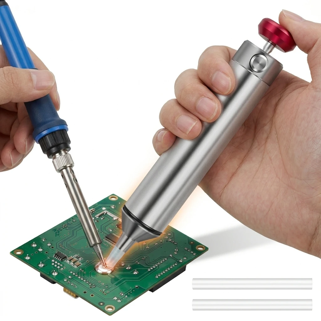 Soldering Sucker No Clog Manual Desoldering Pump Tool with Heat Resistant Silicone Nozzle Soldering Accessories for PCB Repair
Soldering Sucker No Clog Manual Desoldering Pump Tool with Heat Resistant Silicone Nozzle Soldering Accessories for PCB Repair