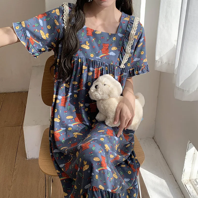 Summer New Women's Short Sleeve Sleep Dress Cartoon Print Cotton Silk Loose Home Clothes Artificial Cotton Princess Skirt
Summer New Women's Short Sleeve Sleep Dress Cartoon Print Cotton Silk Loose Home Clothes Artificial Cotton Princess Skirt