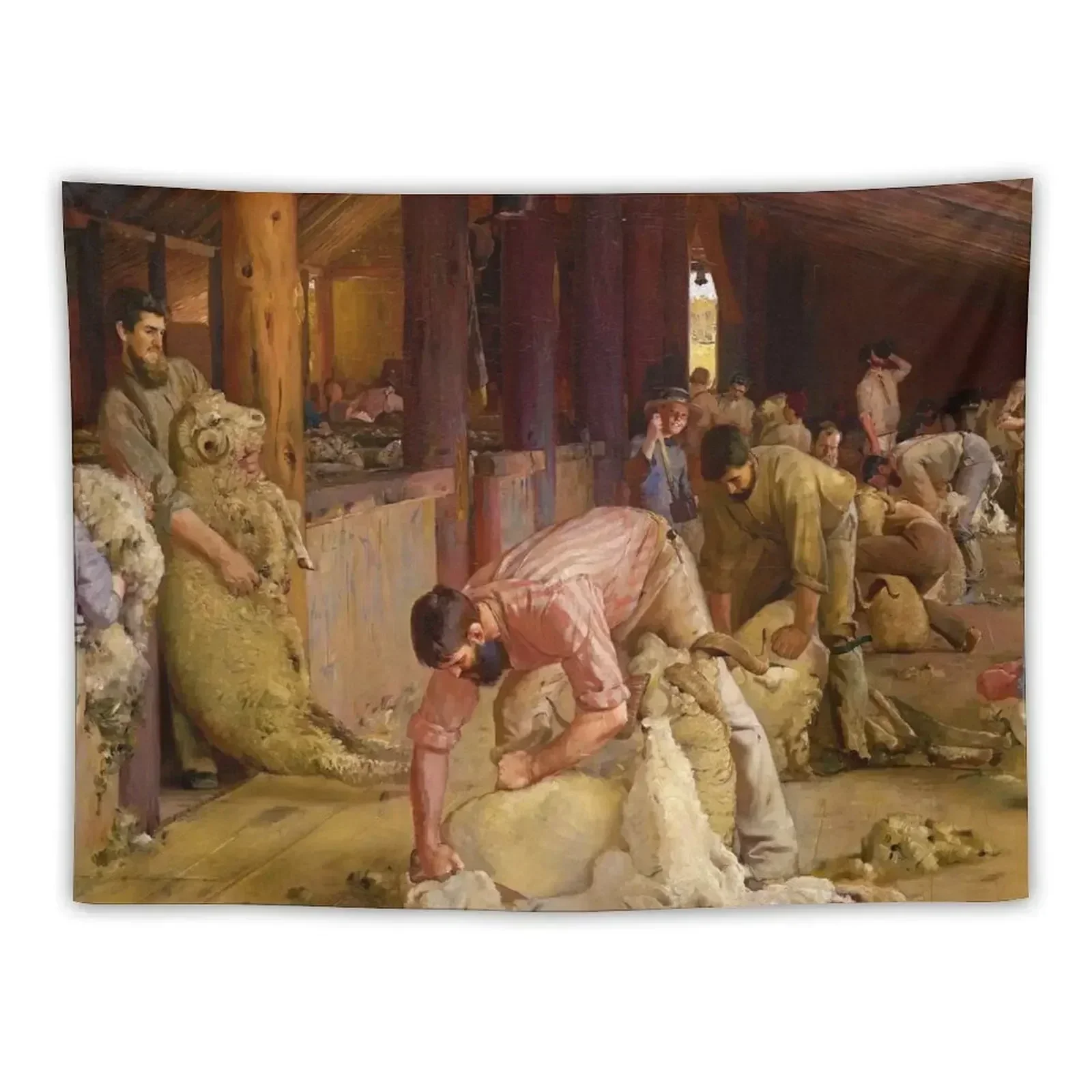 Shearing the Rams by Tom Roberts (1890) Tapestry Room Decor Aesthetic Decoration Wall Wallpaper Tapestry 
Shearing the Rams by Tom Roberts (1890) Tapestry Room Decor Aesthetic Decoration Wall Wallpaper Tapestry