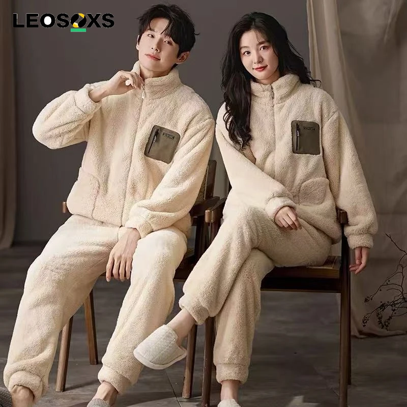 Thickened Flannel Couples Sleepwear Collared Zipper Warm Coral Fleece for Winter Solid Color Pajamas Nightgown Pajama Sets
Thickened Flannel Couples Sleepwear Collared Zipper Warm Coral Fleece for Winter Solid Color Pajamas Nightgown Pajama Sets