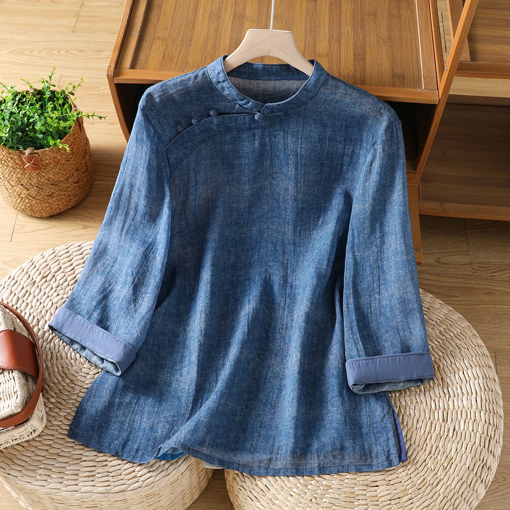 Slimming Large Size Women's T-shirt Summer New Light Cotton Linen Base Shirt Button up Sleeveless Stand Collar Floral Print
Slimming Large Size Women's T-shirt Summer New Light Cotton Linen Base Shirt Button up Sleeveless Stand Collar Floral Print