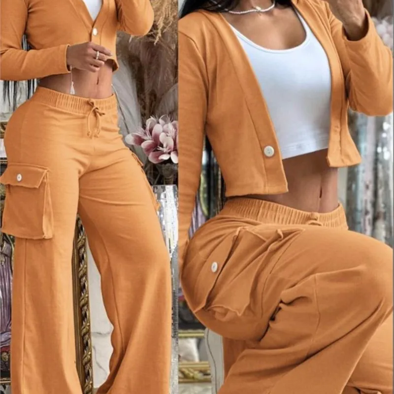 Autumn Fashionable And Elegant Solid Color Women's Suit Long-sleeved V-neck Short Coat Pocket Wide-leg Drawstring Trousers Suit
Autumn Fashionable And Elegant Solid Color Women's Suit Long-sleeved V-neck Short Coat Pocket Wide-leg Drawstring Trousers Suit