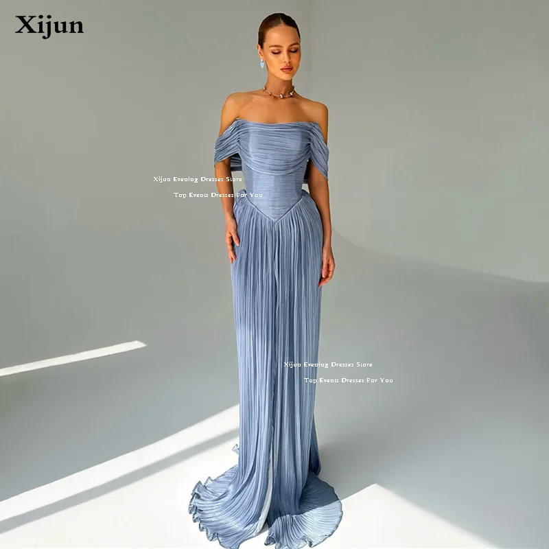 Xijun Dusty Blue Maxi Evening Dresses Off The Shoulder A-Line Pleated Prom Dresses Saudi Arabic Formal Prom Gowns Customized
Xijun Dusty Blue Maxi Evening Dresses Off The Shoulder A-Line Pleated Prom Dresses Saudi Arabic Formal Prom Gowns Customized