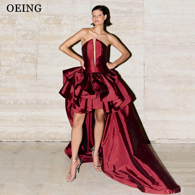 OEING Simple Burgundy A-Line Prom Dress Satin High/Low Strapless Keyhole Cut-out Formal Evening Dress vestidos Customized
OEING Simple Burgundy A-Line Prom Dress Satin High/Low Strapless Keyhole Cut-out Formal Evening Dress vestidos Customized