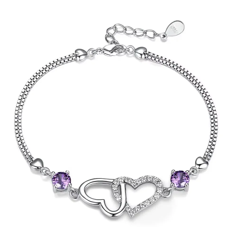 S925 Sterling Silver Bracelet Inlaid With Amethyst Embellished With Zircon Heart-Shaped Women's Bracelet Evening Luxury Jewelry
S925 Sterling Silver Bracelet Inlaid With Amethyst Embellished With Zircon Heart-Shaped Women's Bracelet Evening Luxury Jewelry