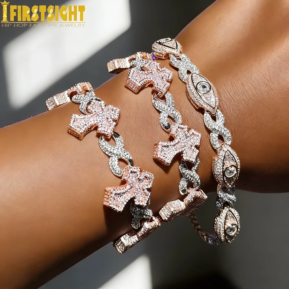 Новый браслет-цепочка Iced Out Bling Cross Infinity Link, двухцветная кубинская цепочка с кубическим цирконием для женщин и мужчин, ювелирные изделия в стиле хип-хоп
Новый браслет-цепочка Iced Out Bling Cross Infinity Link, двухцветная кубинская цепочка с кубическим цирконием для женщин и мужчин, ювелирные изделия в стиле хип-хоп