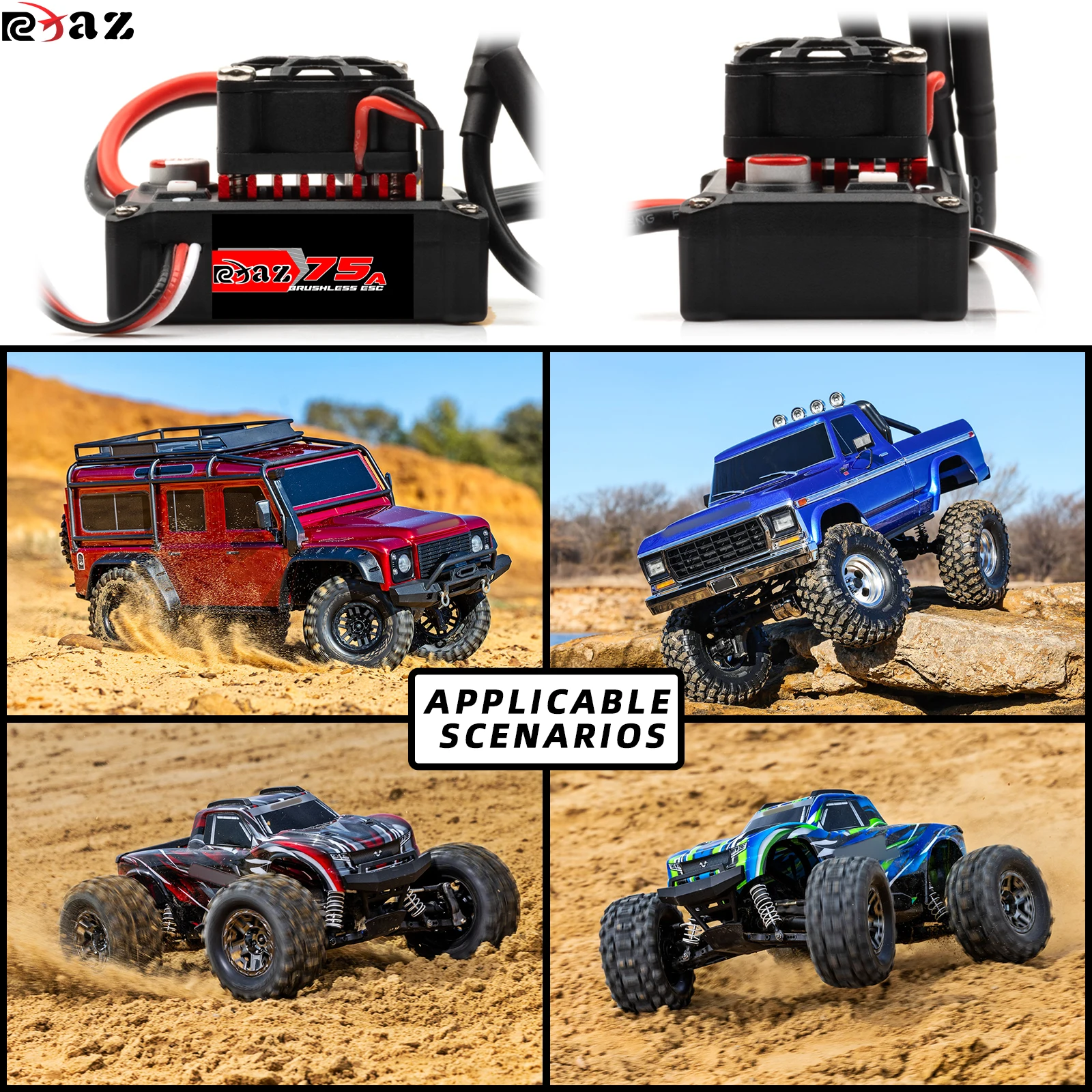 RCXAZ 75A Brushless ESC Electronic Speed Controller 2-3s Suitable for use with 540/3650/3670 brushless motors Compatible with Arrma, Traxxas, HSP, Redcat, RC4WD, Tamiya, Axial, HPI and other model car/boat modification upgrade parts
RCXAZ 75A Brushless ESC Electronic Speed Controller 2-3s Suitable for use with 540/3650/3670 brushless motors Compatible with Arrma, Traxxas, HSP, Redcat, RC4WD, Tamiya, Axial, HPI and other model car/boat modification upgrade parts