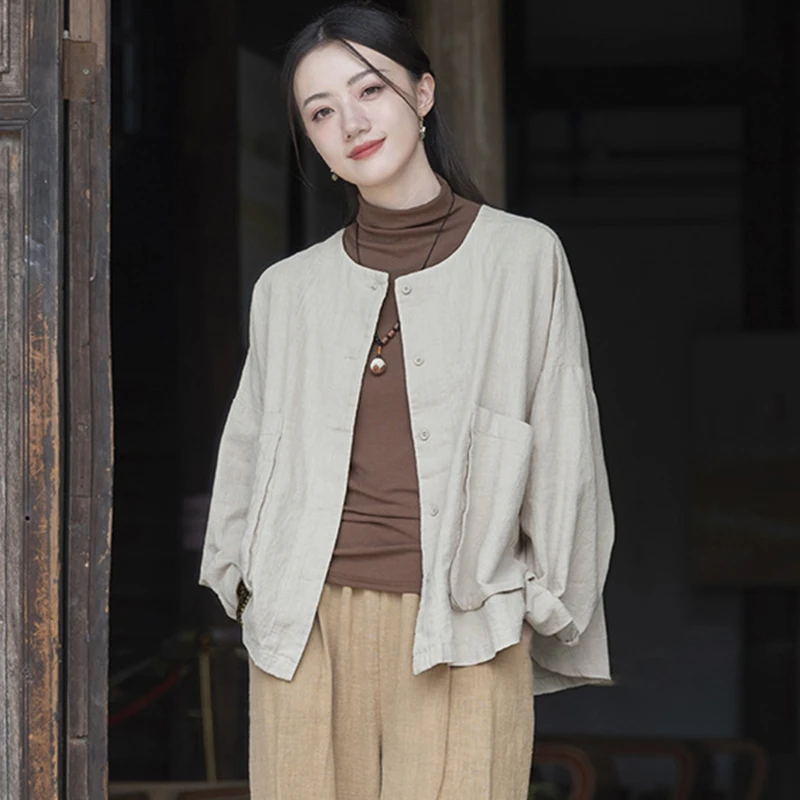 Women Cotton Linen Casual Jackets New Arrival 2025 Spring Vintage Style O-neck Plain Color Loose Female Outerwear Coats M607
Women Cotton Linen Casual Jackets New Arrival 2025 Spring Vintage Style O-neck Plain Color Loose Female Outerwear Coats M607