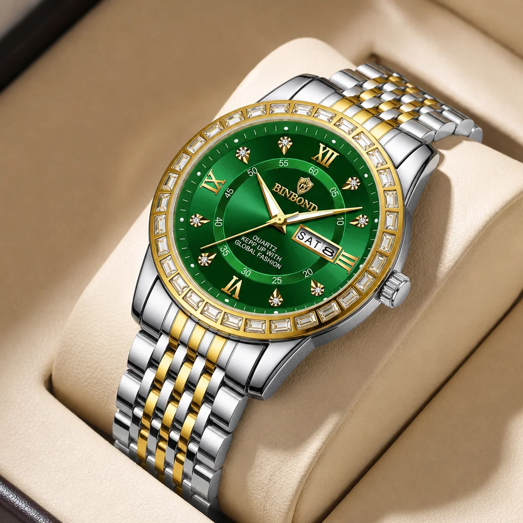1pc Fashion Men's Watch with Green Dial, Roman Numerals, Dual Calendar, Two-Tone Strap, Exquisite Bezel, Trendy and Vers
1pc Fashion Men's Watch with Green Dial, Roman Numerals, Dual Calendar, Two-Tone Strap, Exquisite Bezel, Trendy and Vers